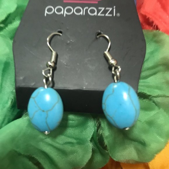 Paparazzi Turquoise-like Hanging Earrings - Picture 3 of 16